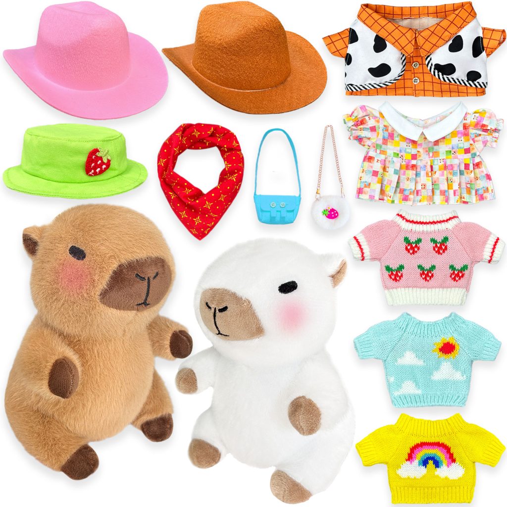 Capybara Plush with 15 pcs Clothes & Accessories, Dress Up Capybara Stuffed Animal plush toys , 10.2 in Cute Plushies for Girl/Boy Birthday or Christmas Gift