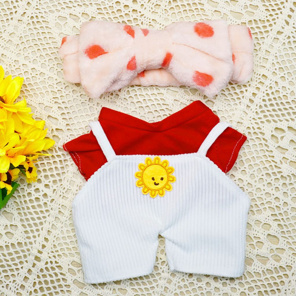 30cm Duck Plush  Fashion Overalls Set, Includes 1 Headband + 1 T-shirt + 1 Pair of Overalls + 1 Bag