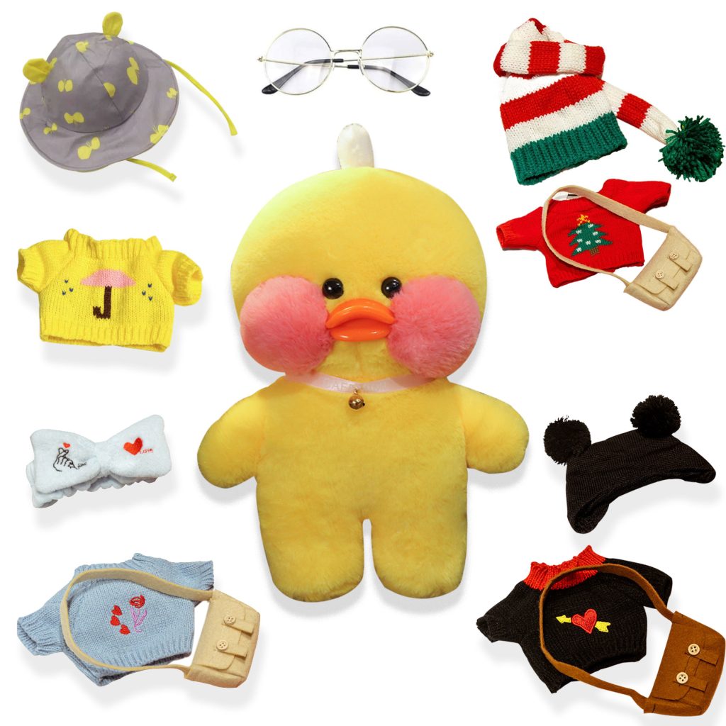 Cute Yellow Duck Plush Toy Stuffed Animal with 12 Accessories, DIY Dress Up Clothes, Kawaii Duck Plush for Kids