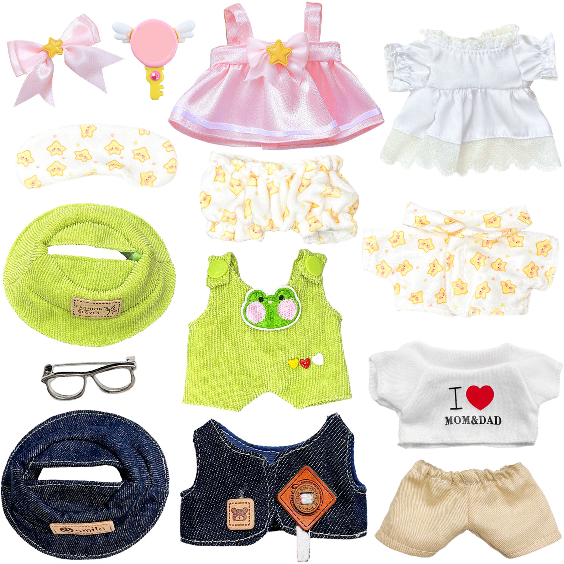 14-Piece Clothing & Accessories Set for 15cm–17cm labubus – Perfect Gift for Kids and Collectors – Fits Most Dolls