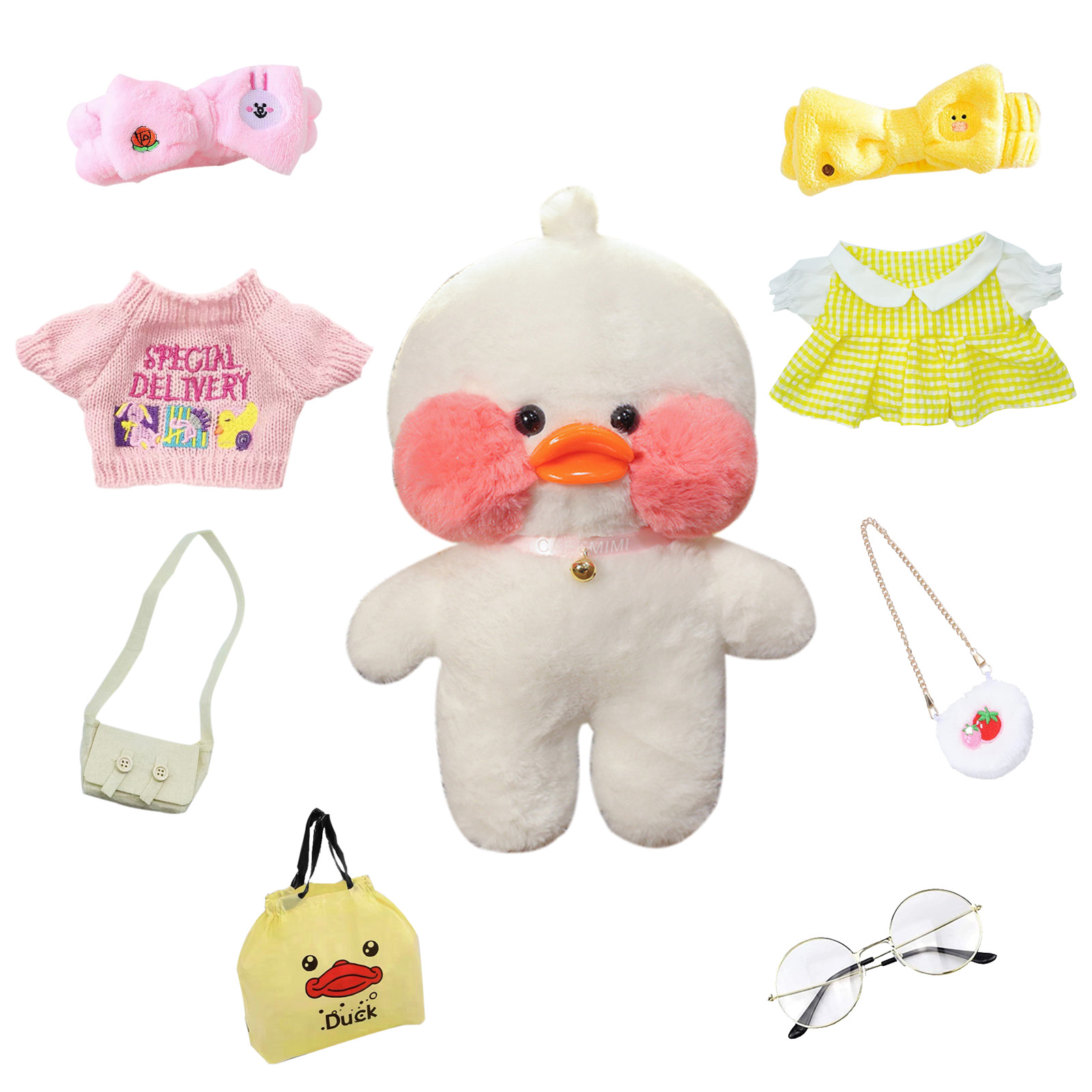 LALAFANFAN Duck Plush 30cm Cute Stuffed Animal , 9 Pcs Kawaii Accessories, Birthday Gifts
