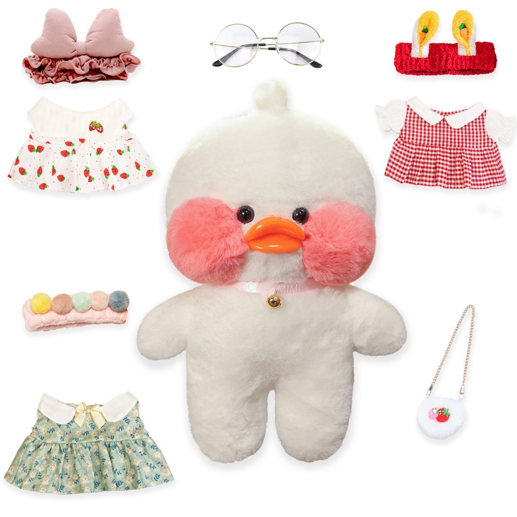 Cute Duck Plush Toy Stuffed Animal with 9 Accessories DIY Dress Up Clothes for Kawaii 12in Duck Plush for Kids