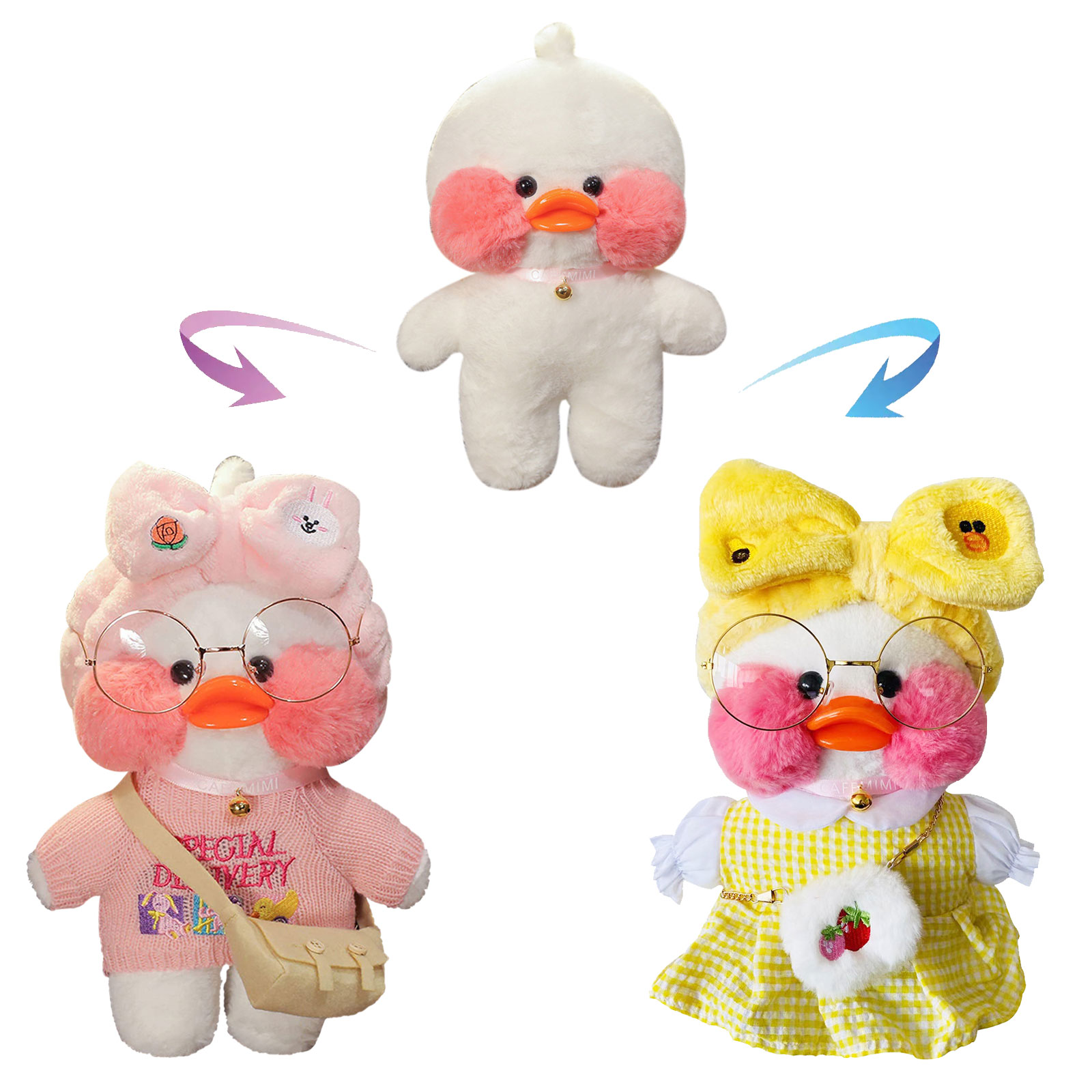 LALAFANFAN Duck Plush 30cm Cute Stuffed Animal , 9 Pcs Kawaii Accessories, Birthday Gifts