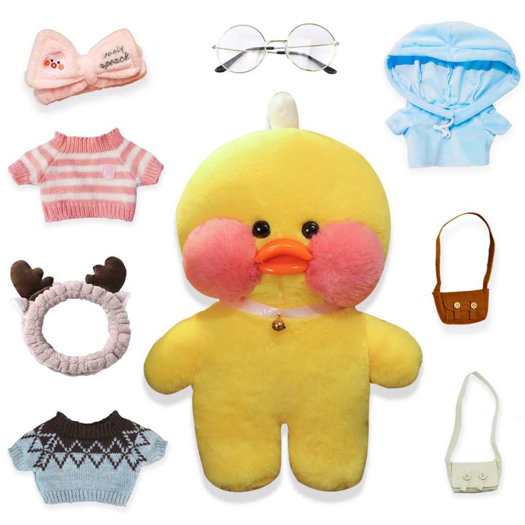 12 In Yellow Duck Plush with 8 Kawaii Accessories , Cute Plushies with Glasses, Cute Duck Stuffed Animals , Birthday Gifts for Kids