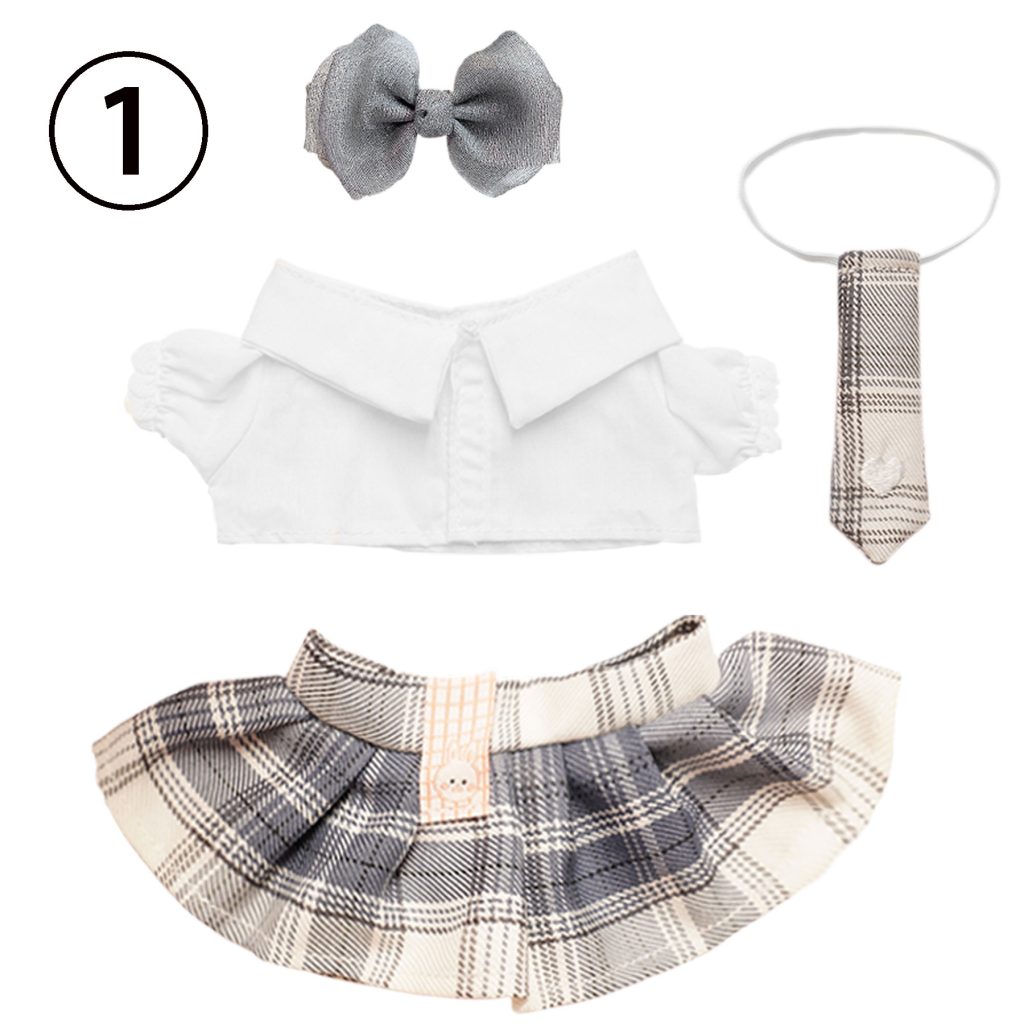 4 Pcs Of Cotton Doll Clothes Sets -Include Bow+Clothes+Dress+Tie,Academic Style ,fits 20cm Plush Dolls