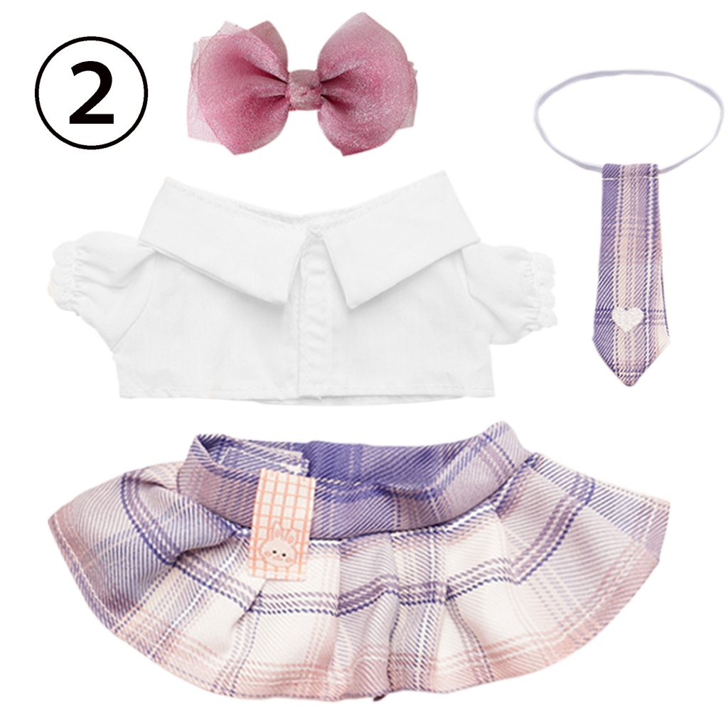 4 Pcs Of Cotton Doll Clothes Sets -Include Bow+Clothes+Dress+Tie,Academic Style ,fits 20cm Plush Dolls
