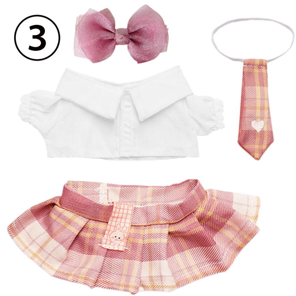 4 Pcs Of Cotton Doll Clothes Sets -Include Bow+Clothes+Dress+Tie,Academic Style ,fits 20cm Plush Dolls
