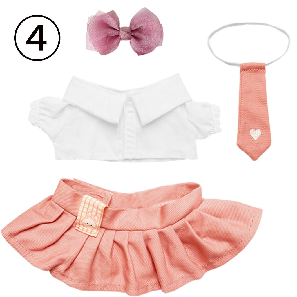 4 Pcs Of Cotton Doll Clothes Sets -Include Bow+Clothes+Dress+Tie,Academic Style ,fits 20cm Plush Dolls