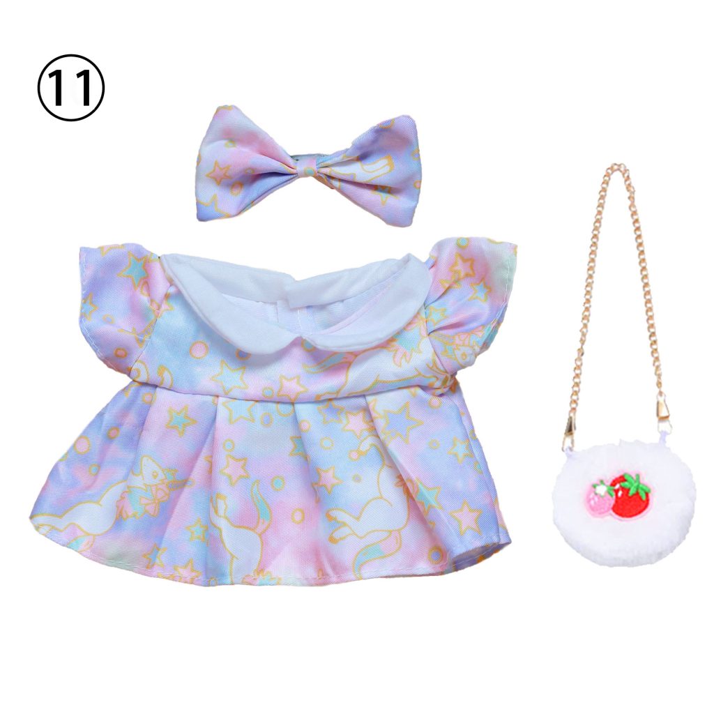 3 Pcs Of Cotton Doll Clothes Sets ,Include Bow+Dress+Bag, fits 20cm Plush Dolls
