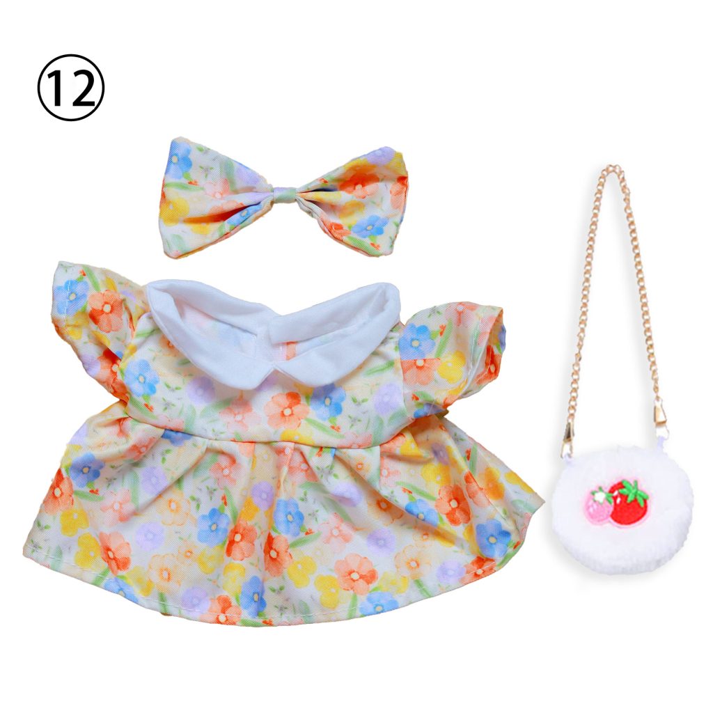 3 Pcs Of Cotton Doll Clothes Sets ,Include Bow+Dress+Bag, fits 20cm Plush Dolls