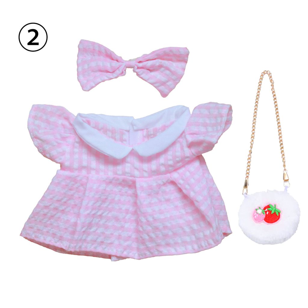 3 Pcs Of Cotton Doll Clothes Sets ,Include Bow+Dress+Bag, fits 20cm Plush Dolls