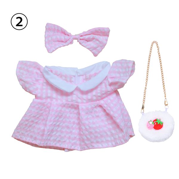 3 Pcs Of Cotton Doll Clothes Sets ,Include Bow+Dress+Bag, fits 20cm Plush Dolls