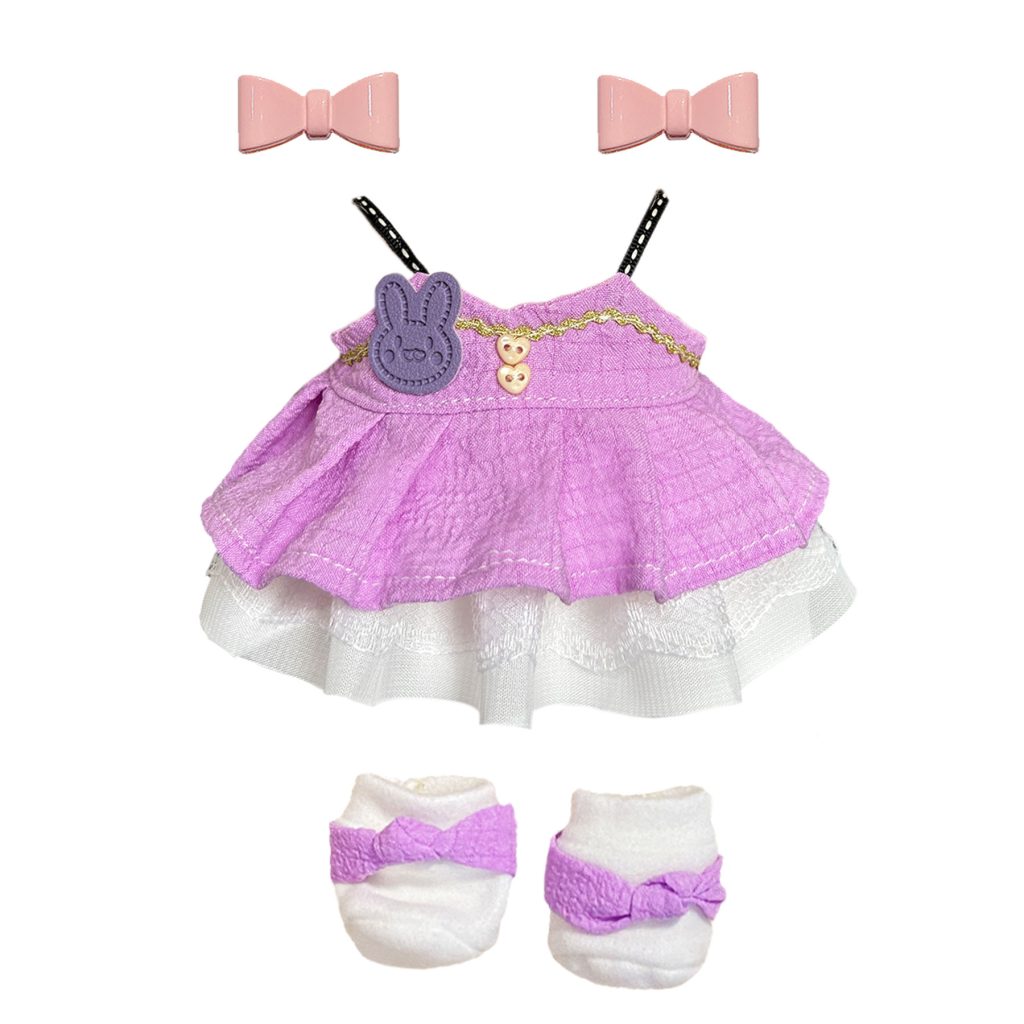 3 Pcs Of Cotton Doll Clothes Sets -Include Bow+2 Dress+Shoes, fits 20cm Plush Dolls