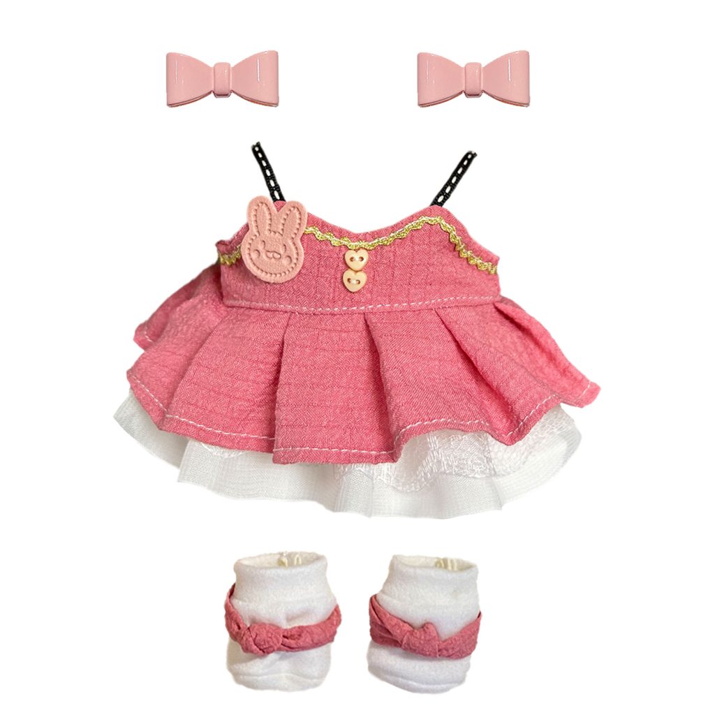 3 Pcs Of Cotton Doll Clothes Sets -Include Bow+2 Dress+Shoes, fits 20cm Plush Dolls