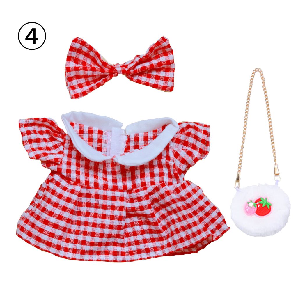 3 Pcs Of Cotton Doll Clothes Sets ,Include Bow+Dress+Bag, fits 20cm Plush Dolls