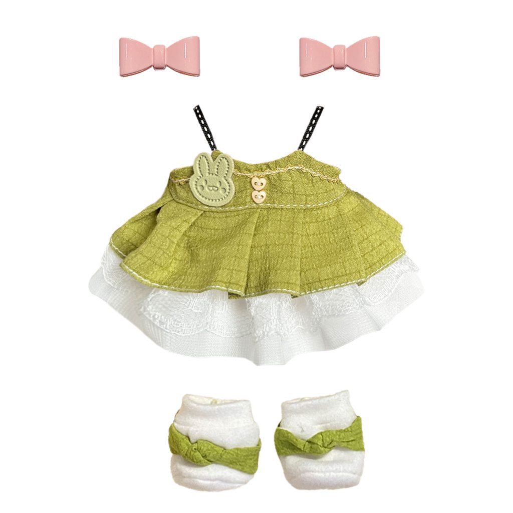 3 Pcs Of Cotton Doll Clothes Sets -Include Bow+2 Dress+Shoes, fits 20cm Plush Dolls