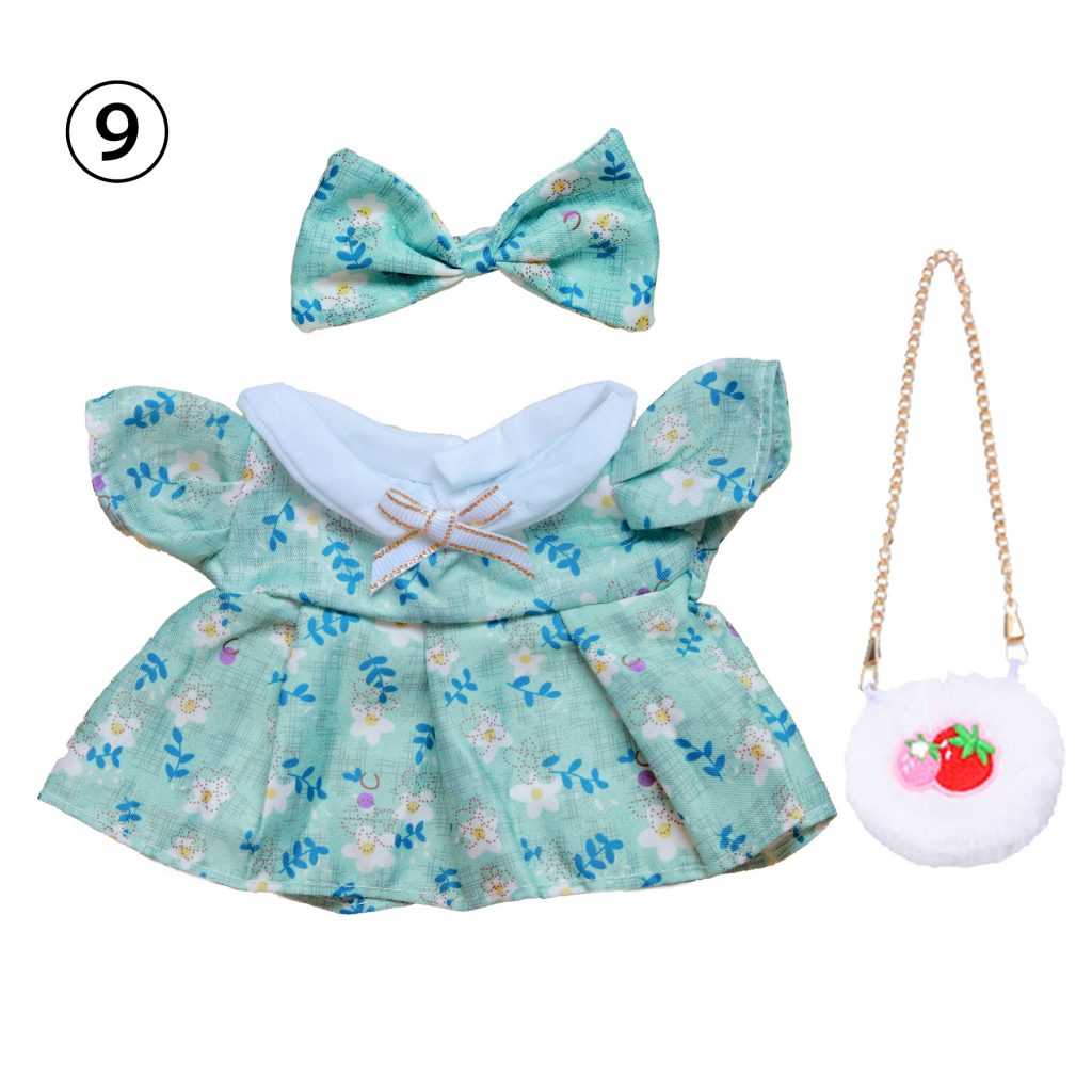 3 Pcs Of Cotton Doll Clothes Sets ,Include Bow+Dress+Bag, fits 20cm Plush Dolls