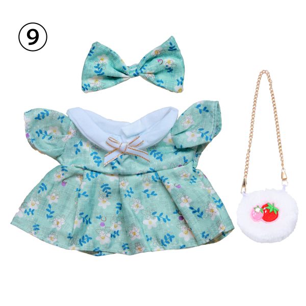3 Pcs Of Cotton Doll Clothes Sets ,Include Bow+Dress+Bag, fits 20cm Plush Dolls