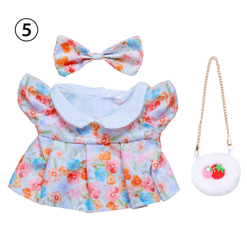 3 Pcs Of Cotton Doll Clothes Sets ,Include Bow+Dress+Bag, fits 20cm Plush Dolls