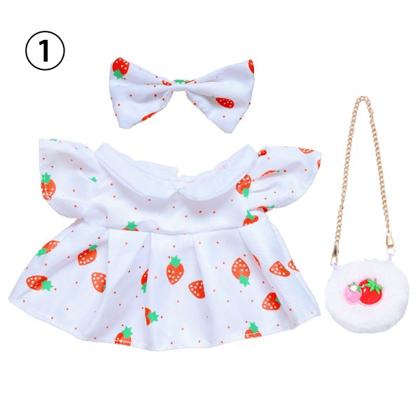 3 Pcs Of Cotton Doll Clothes Sets ,Include Bow+Dress+Bag, fits 20cm Plush Dolls