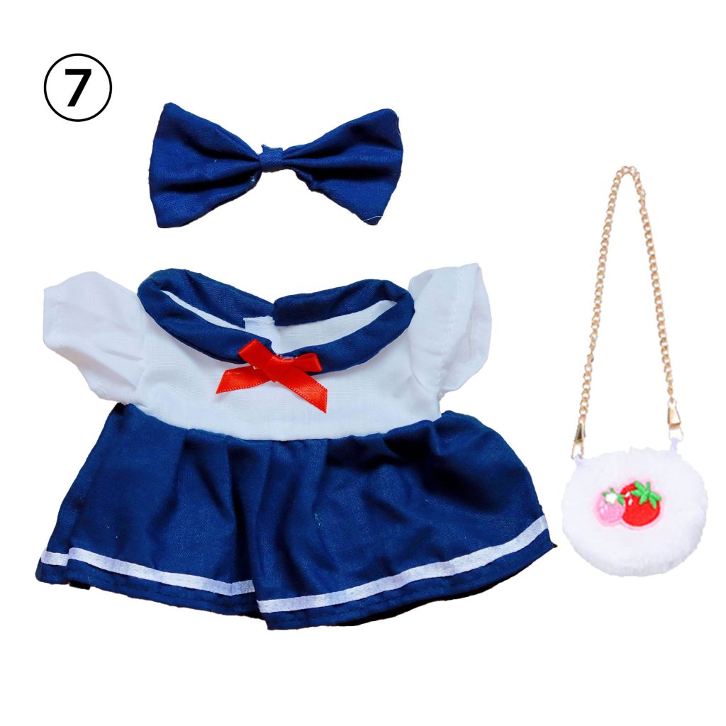 3 Pcs Of Cotton Doll Clothes Sets ,Include Bow+Dress+Bag, fits 20cm Plush Dolls