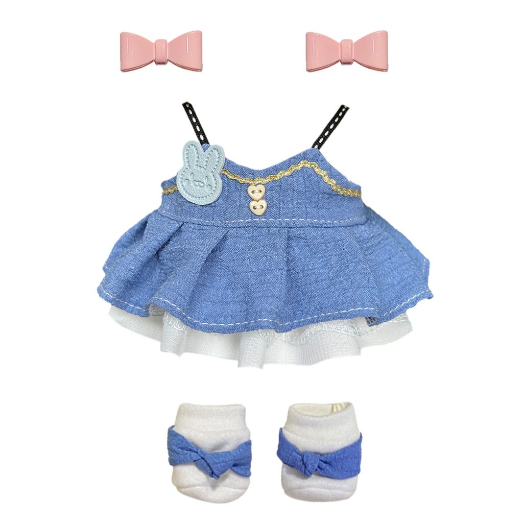 3 Pcs Of Cotton Doll Clothes Sets -Include Bow+2 Dress+Shoes, fits 20cm Plush Dolls