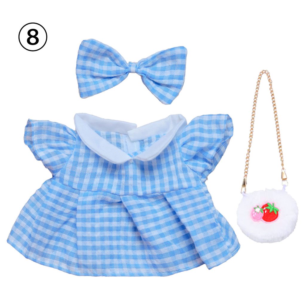 3 Pcs Of Cotton Doll Clothes Sets ,Include Bow+Dress+Bag, fits 20cm Plush Dolls