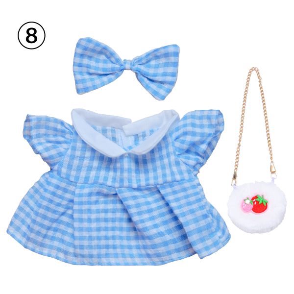 3 Pcs Of Cotton Doll Clothes Sets ,Include Bow+Dress+Bag, fits 20cm Plush Dolls