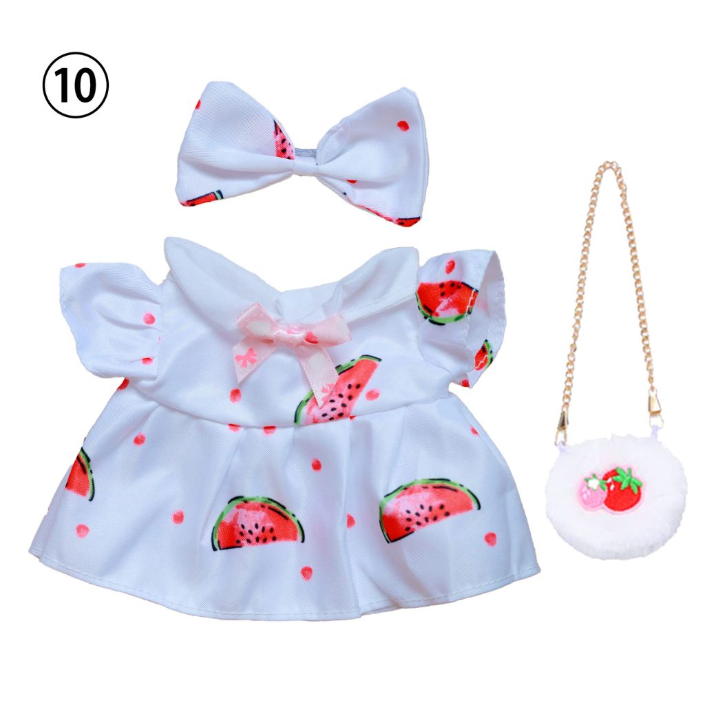 3 Pcs Of Cotton Doll Clothes Sets ,Include Bow+Dress+Bag, fits 20cm Plush Dolls