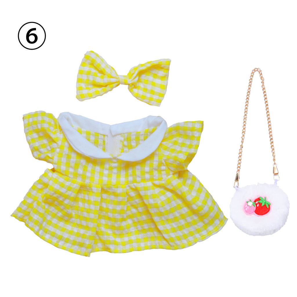3 Pcs Of Cotton Doll Clothes Sets ,Include Bow+Dress+Bag, fits 20cm Plush Dolls