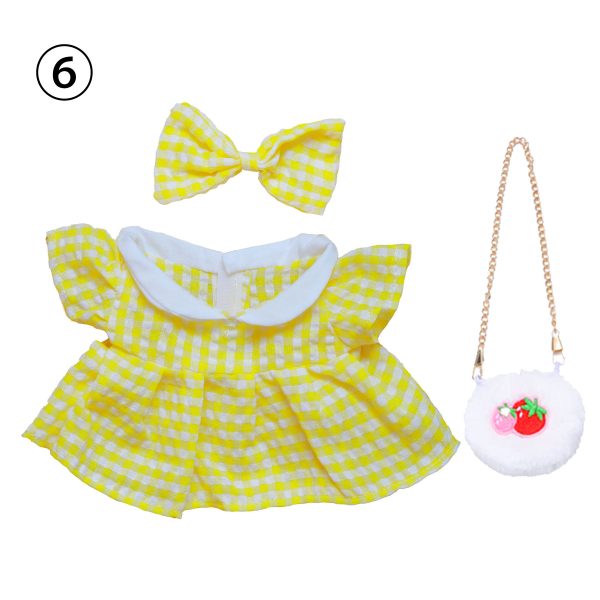 3 Pcs Of Cotton Doll Clothes Sets ,Include Bow+Dress+Bag, fits 20cm Plush Dolls